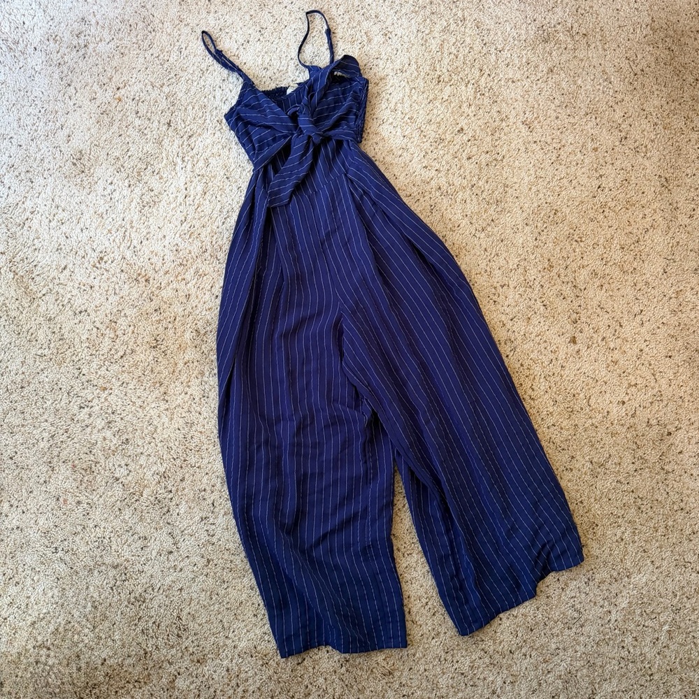Flying Tomato Navy Pinstriped Jumpsuit